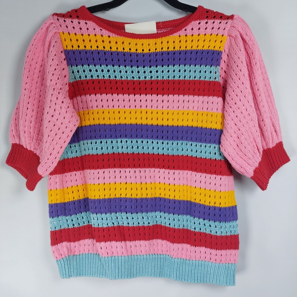 Stella Pardo Paris Womens Handmade Cotton Sweater Balloon Sleeve Size Small‎